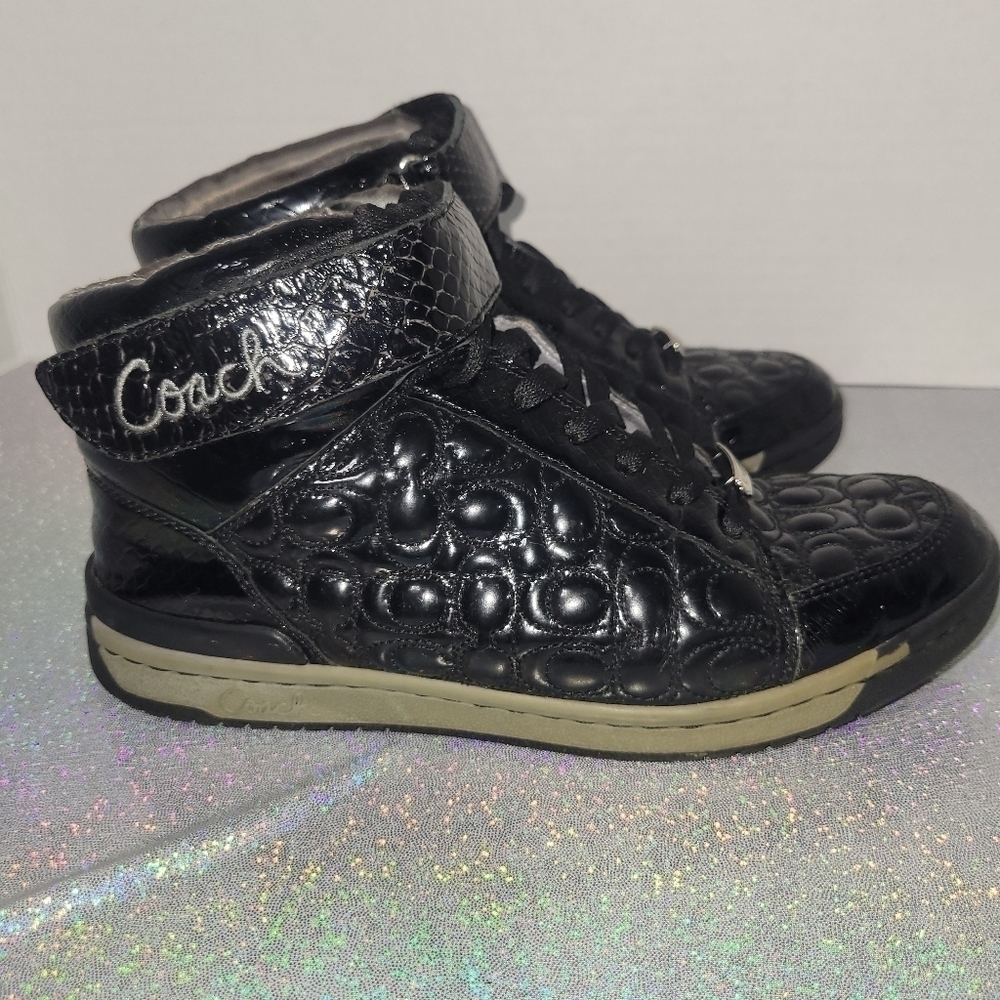 Y2k Coach Nanette High Top Sneakers Cs Monogram Black Patent Leather sz:8 - Picture 4 of 9